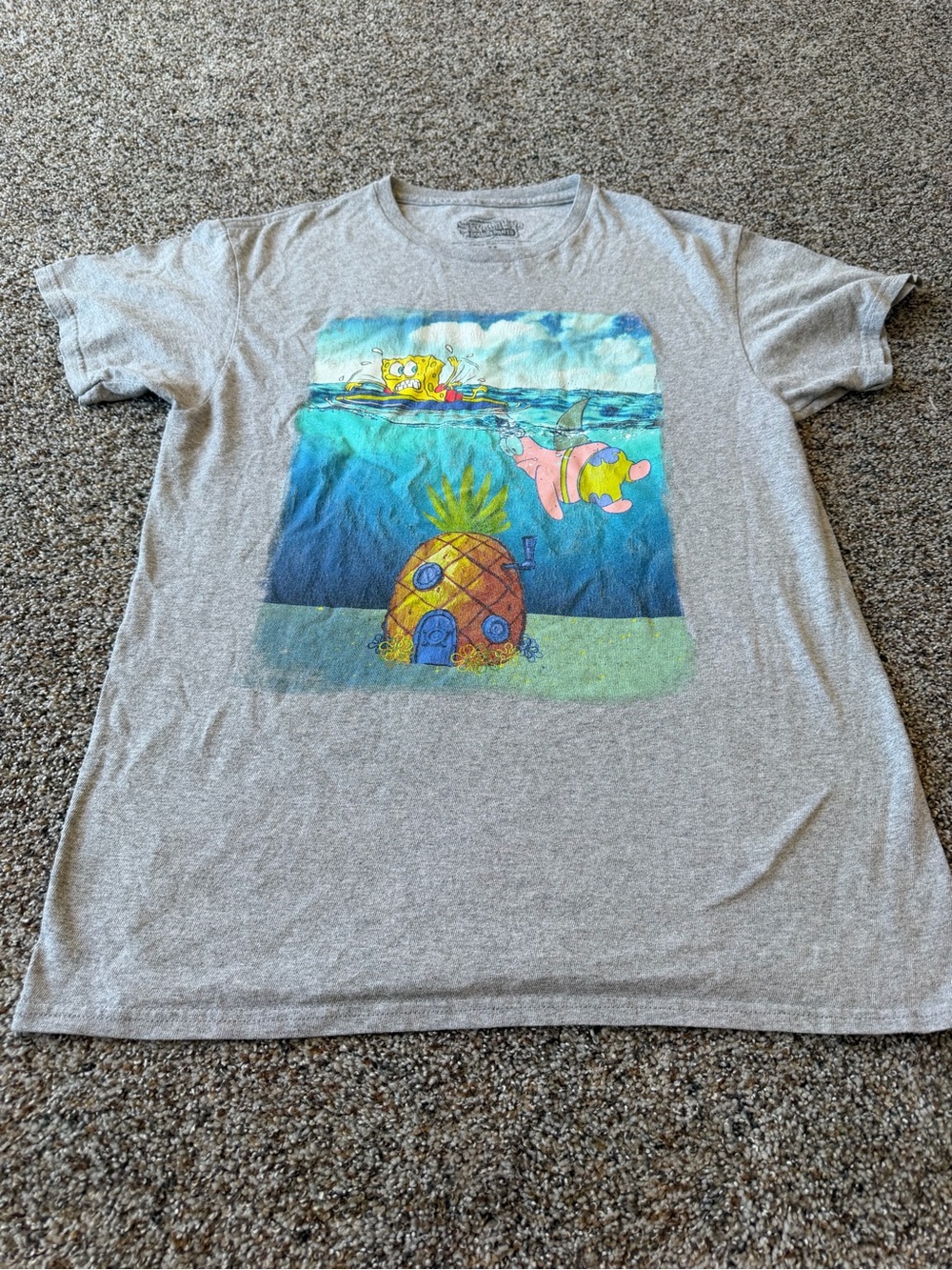 SpongeBob SquarePants Patrick Shark Ocean Graphic T-Shirt Gray Medium